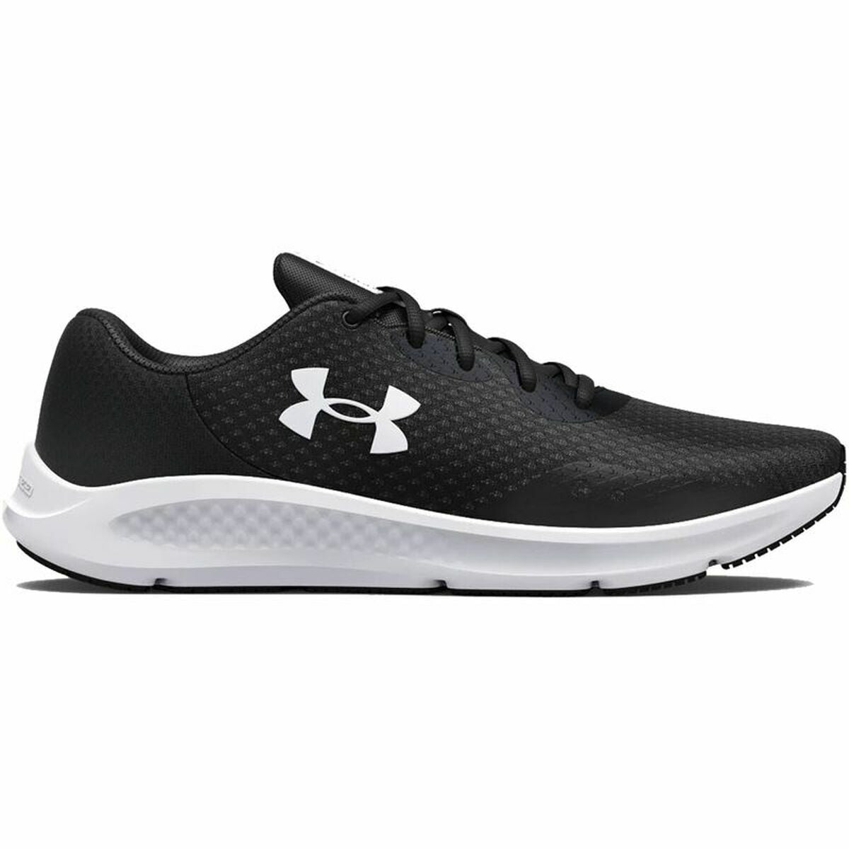 "Under Armour Charged Pursuit 3 svarta herr löparskor med 8 mm drop och 250 g vikt"