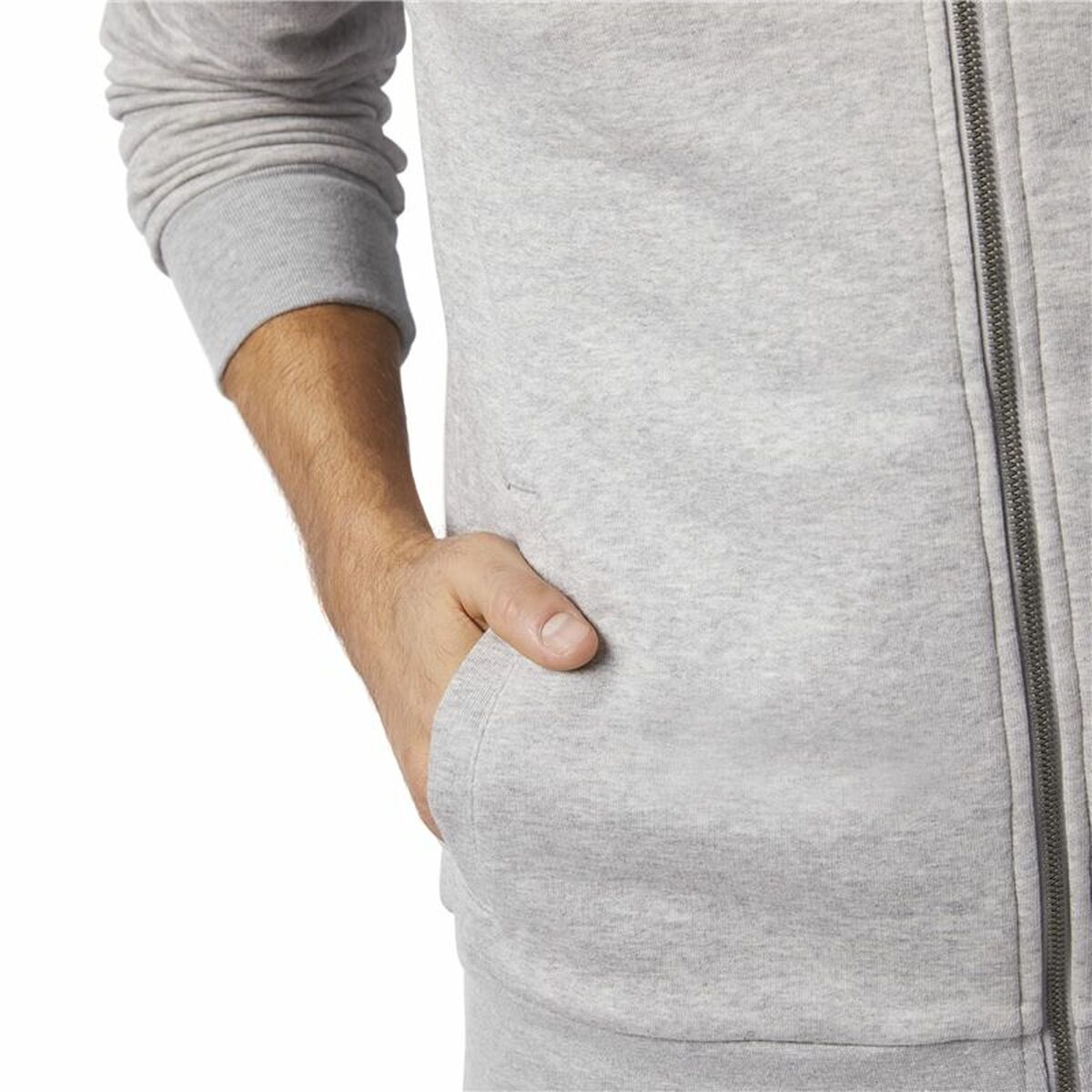 "Reebok Bomber Retro grå herrtröja – ribbade muddar och klassisk passform."