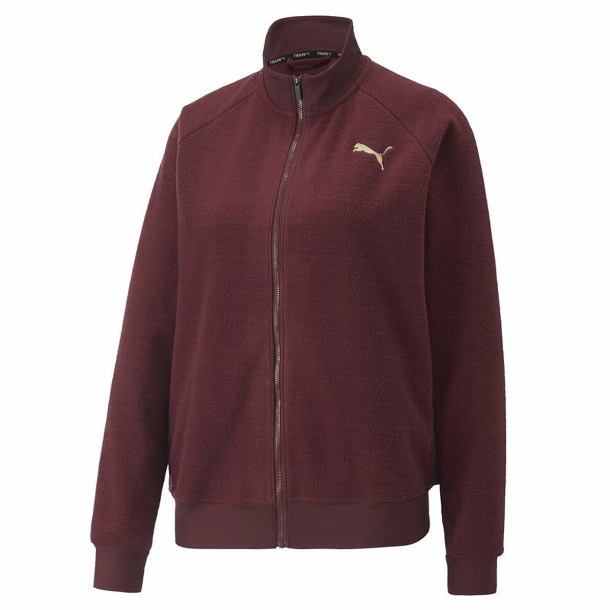 "Puma Fit Sherpa mörkröd sportjacka för dam i mjuk fleece med dragkedja."