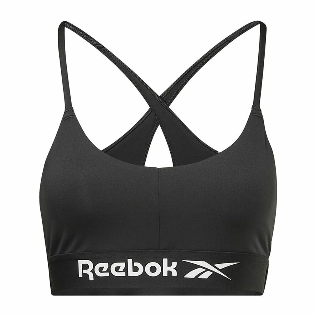 "Reebok Workout Ready sport-bh dam svart – medelhögt stöd och klassisk Reebok-design."