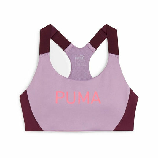 "Puma 4Keeps sport-BH lila – framifrån med bred resår och klassisk logga."