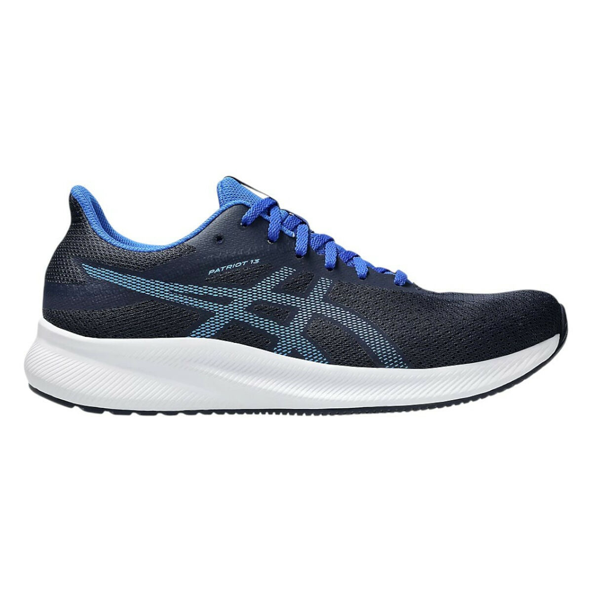 "Asics Patriot 13 herr löparskor marinblå med 10 mm drop och 300 g vikt"