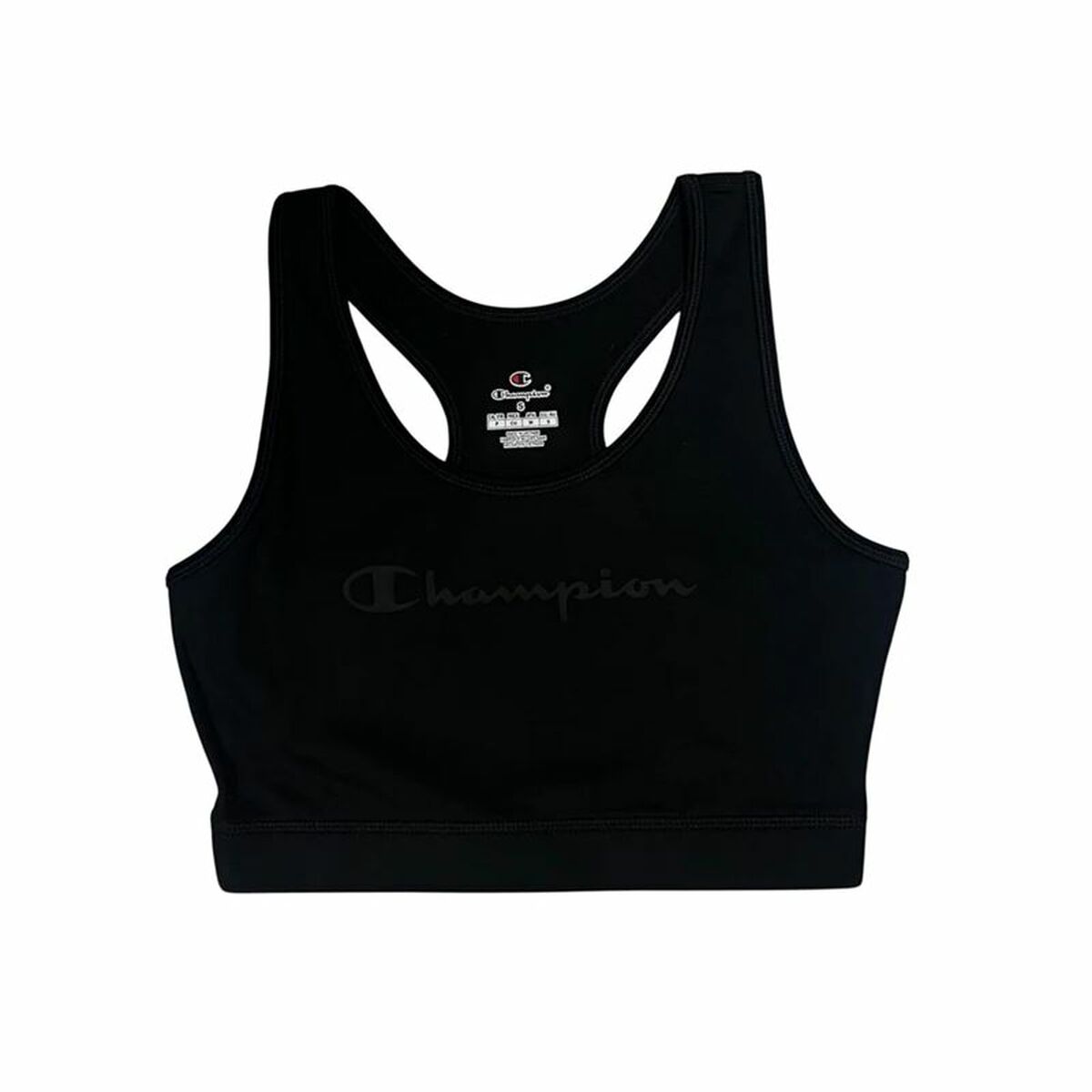 "Champion Fitness Bra sport-bh svart – framsida med medium support och åtsittande passform."