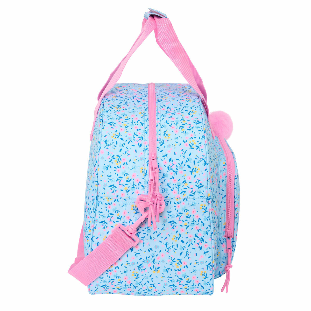 "Vicky Martín Berrocal Paraíso rosa och ljusblå sportväska sedd från sidan"