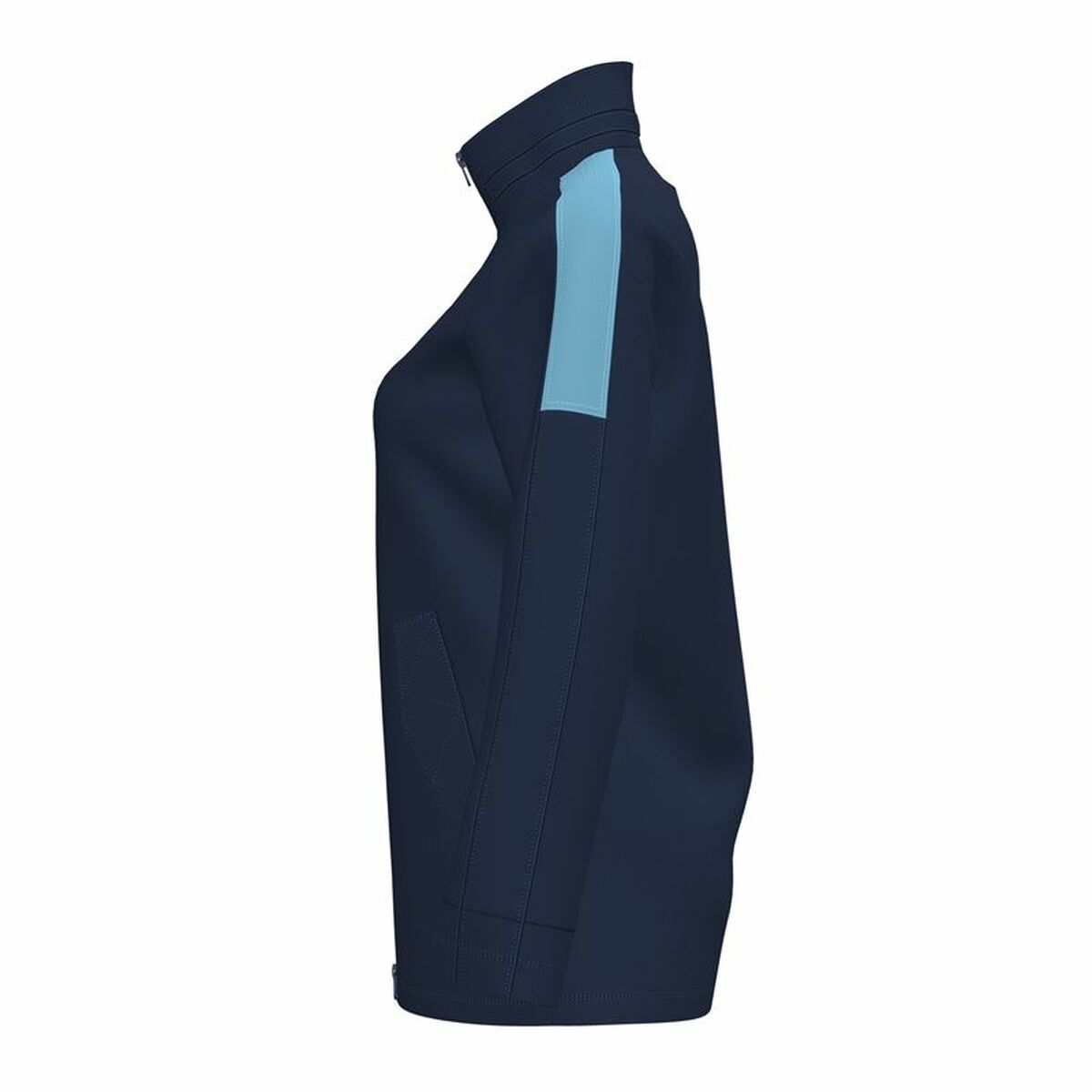 "Joma Sport Trivor blå jacka flicka – vänster sida med elastiska muddar."