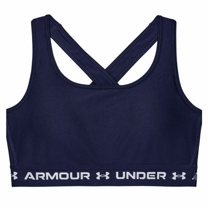 "Under Armour Crossback Mid sport-bh marinblå – framsida med medium support och tight passform."