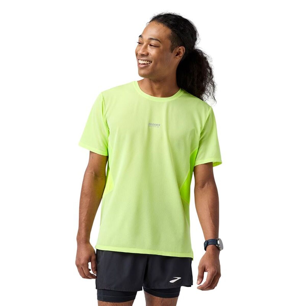 "Brooks High Point Sleeve 2.0 T-shirt herr gul framifrån"