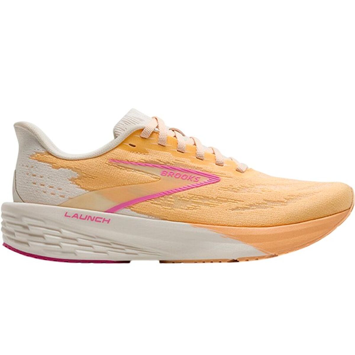 "Brooks Launch 11 löparskor dam beige orange sidovy"