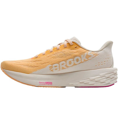 "Brooks Launch 11 damsko beige orange sidovy höger"