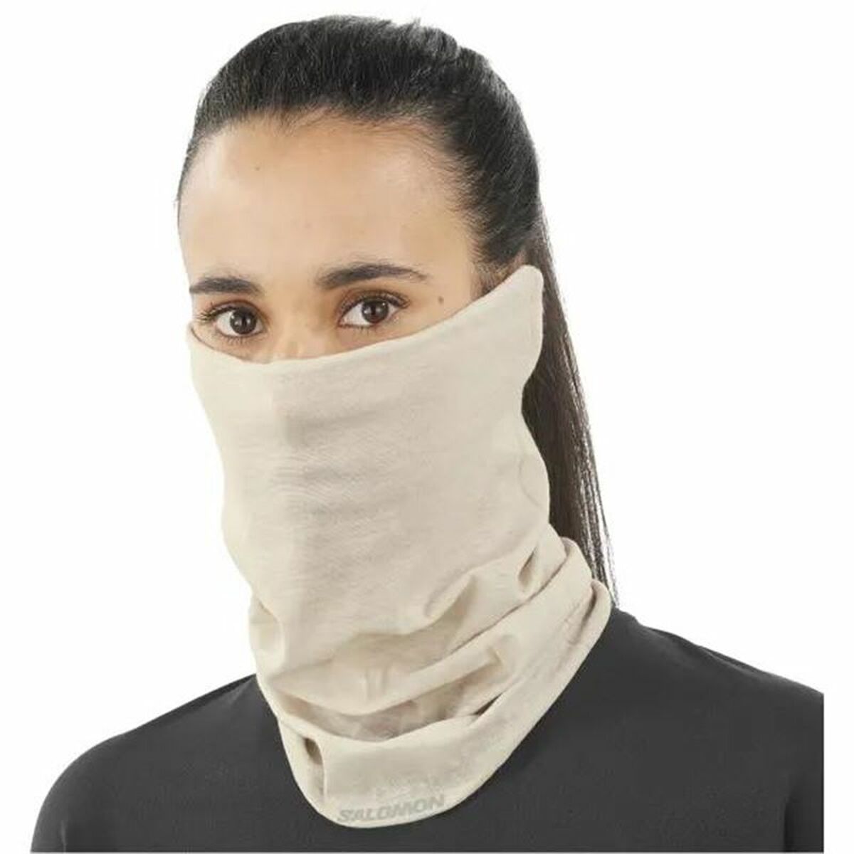 "Salomon Cross NeckHead Tube – ljusbrun unisex halsvärmare med vind- och fuktskydd"