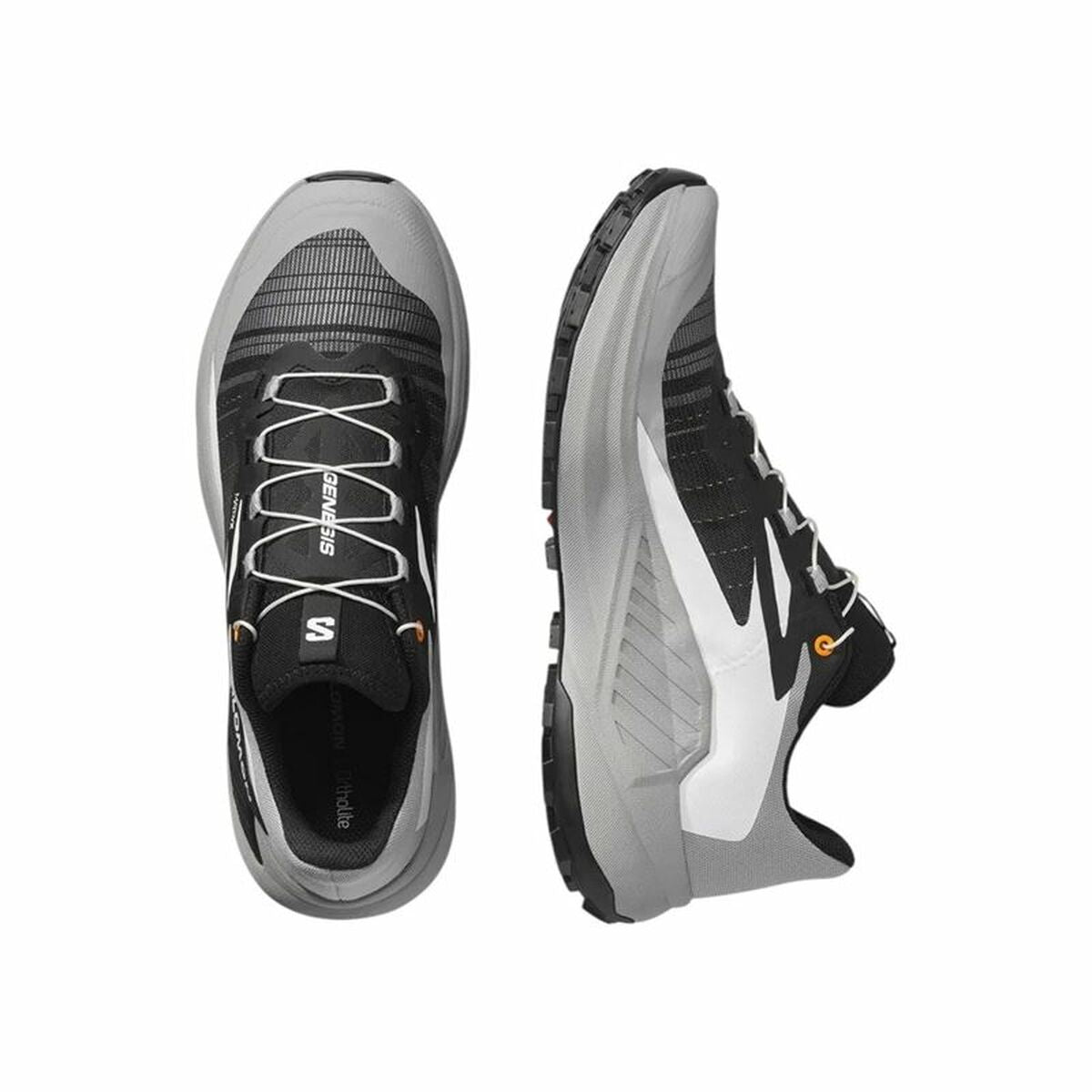 "Salomon Genesis löparskor svart – ovansida med andningsbart mesh och Quicklace-snörning."