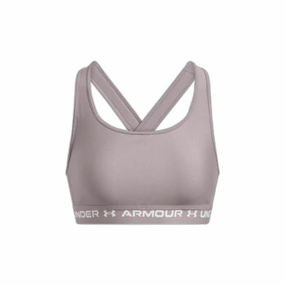"Under Armour Crossback Mid sport-bh dam grå – framtill med logga och formkupor."
