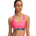 "Under Armour HG sport-BH dam rosa helbild framifrån"