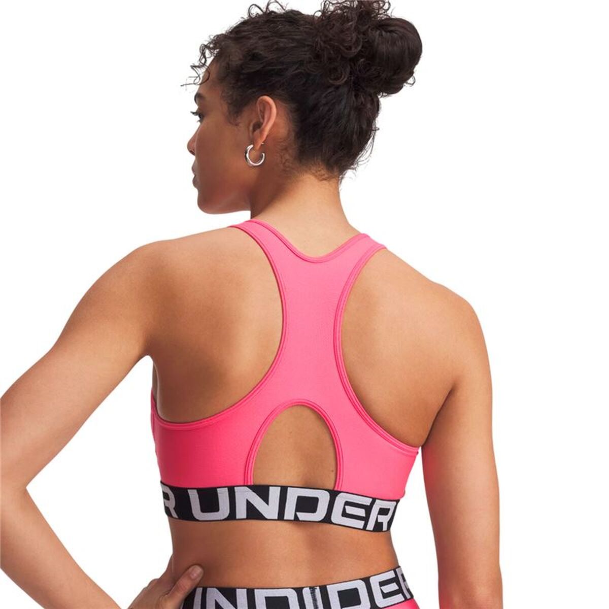 "Under Armour HG sport-BH dam rosa helbild bakifrån"