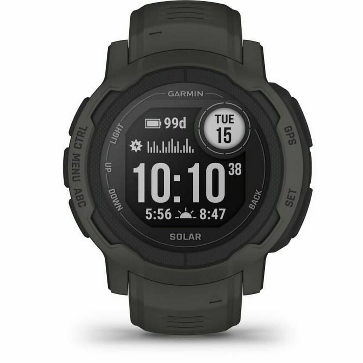 "Garmin Instinct 2 Solar – svart aktivitetsklocka med solcellsladdning och GPS"