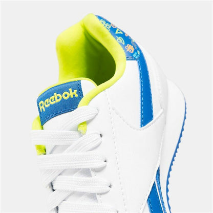"Detaljbild av Reebok-logotypen på Royal CL Jog 3.0 Vit barnsko."