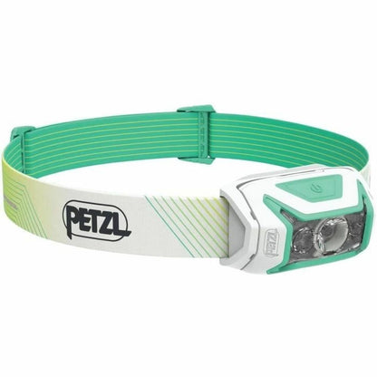 "Petzl E065AA02 LED-pannlampa vit grön – frontvy med justerbar rem"