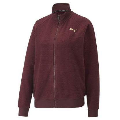 "Puma Fit Sherpa mörkröd sportjacka för dam i mjuk fleece med dragkedja."
