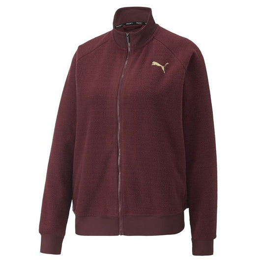 "Puma Fit Sherpa mörkröd sportjacka för dam i mjuk fleece med dragkedja."