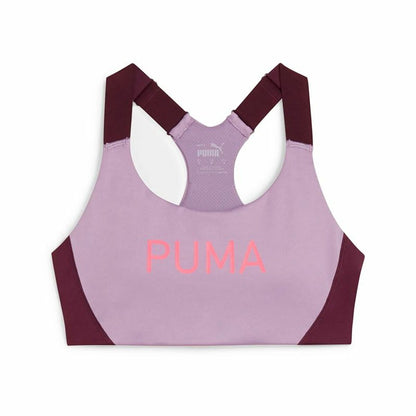 "Puma 4Keeps sport-BH lila – framifrån med bred resår och klassisk logga."