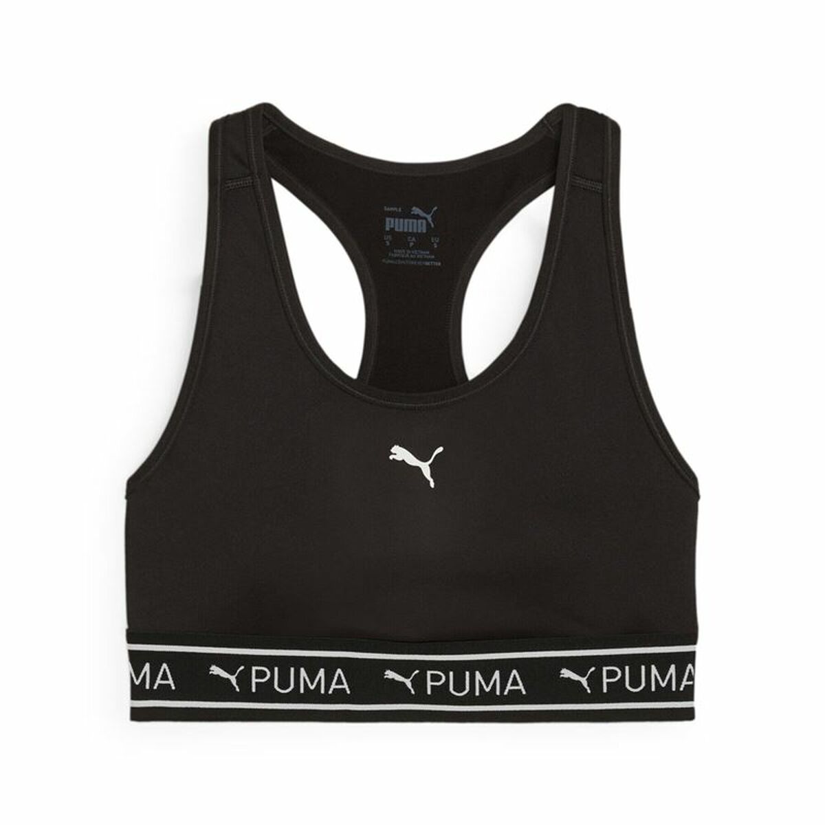 "Puma 4Keeps Elastic Bra sport-bh dam svart – framtill med elastisk loggband och brottarrygg."