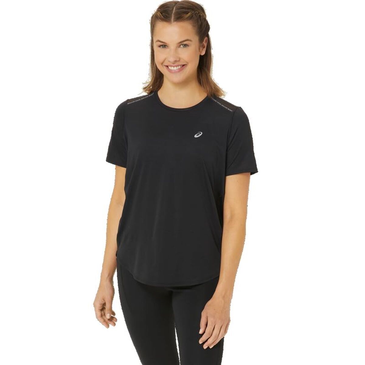 "Asics Road T-shirt dam svart framifrån"