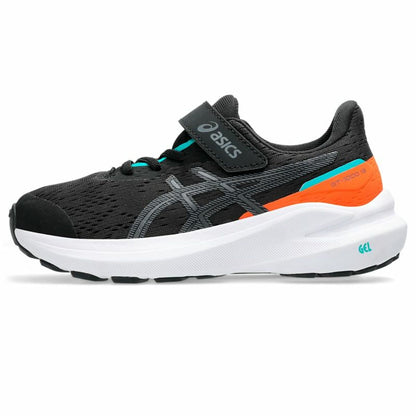 "Detalj av Asics GT-1000 13 PS ovandel i svart mesh med syntetförstärkningar för hållbarhet."