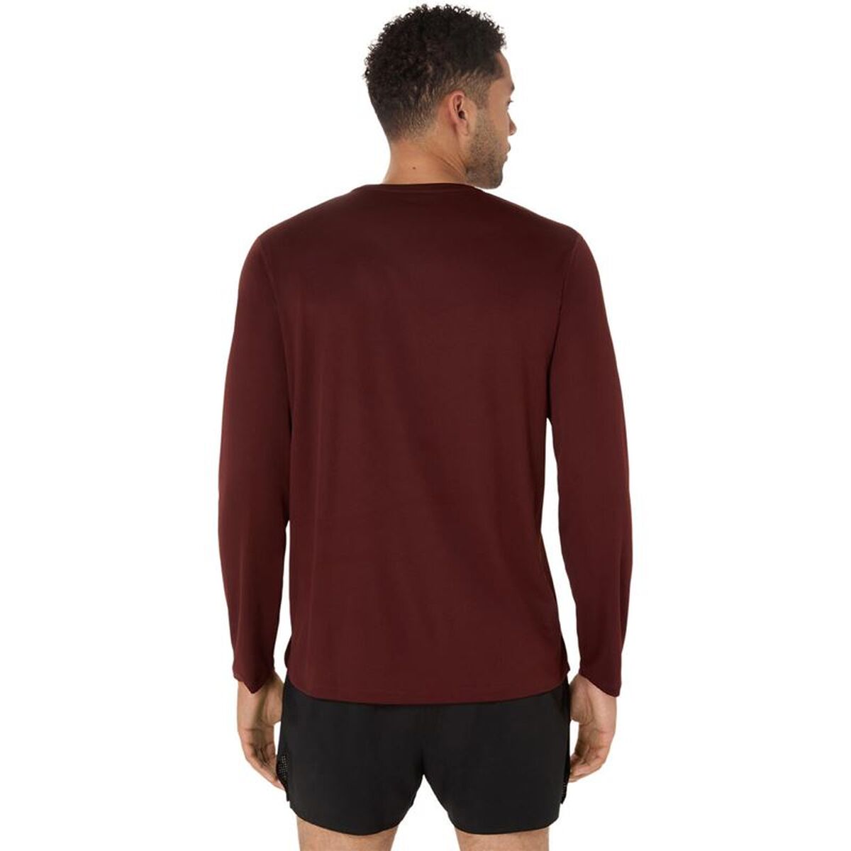 "Asics Core långärmad tröja herr mörkröd bakifrån"