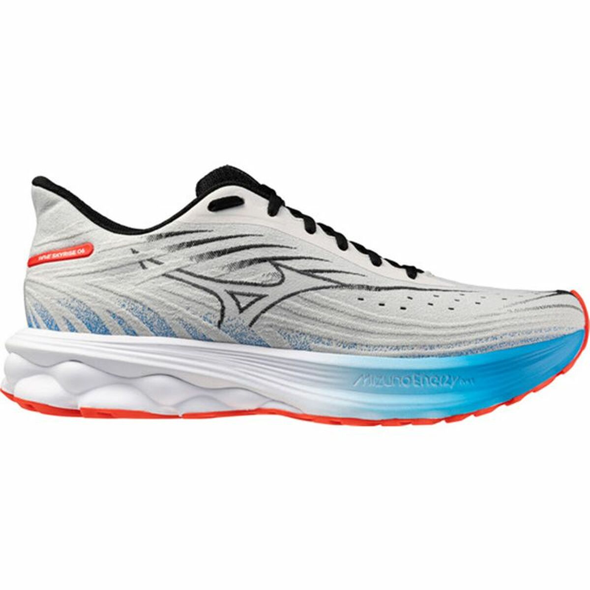 "Mizuno Wave Skyrise 6 Ljusgrå löparsko herr 10 mm drop 300 g"