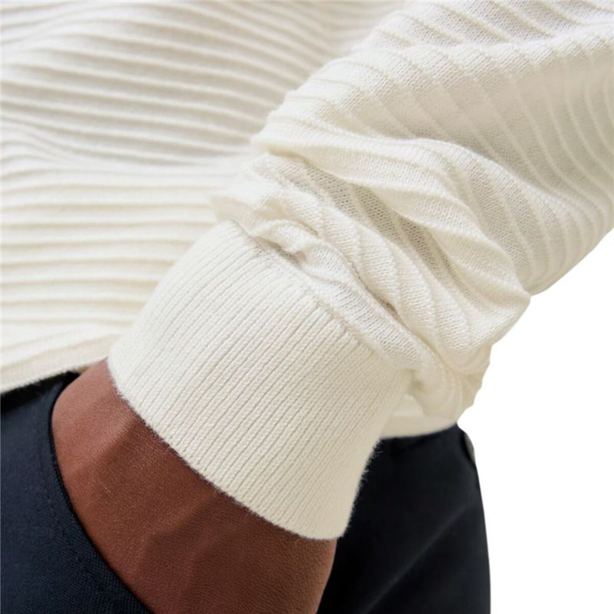 "Jack & Jones Jjotto Knit Crew Neck tröja herr vit bakifrån"