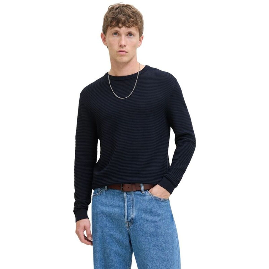 "Jack & Jones Jjotto Knit Crew Neck Sky tröja herr marinblå bakifrån"