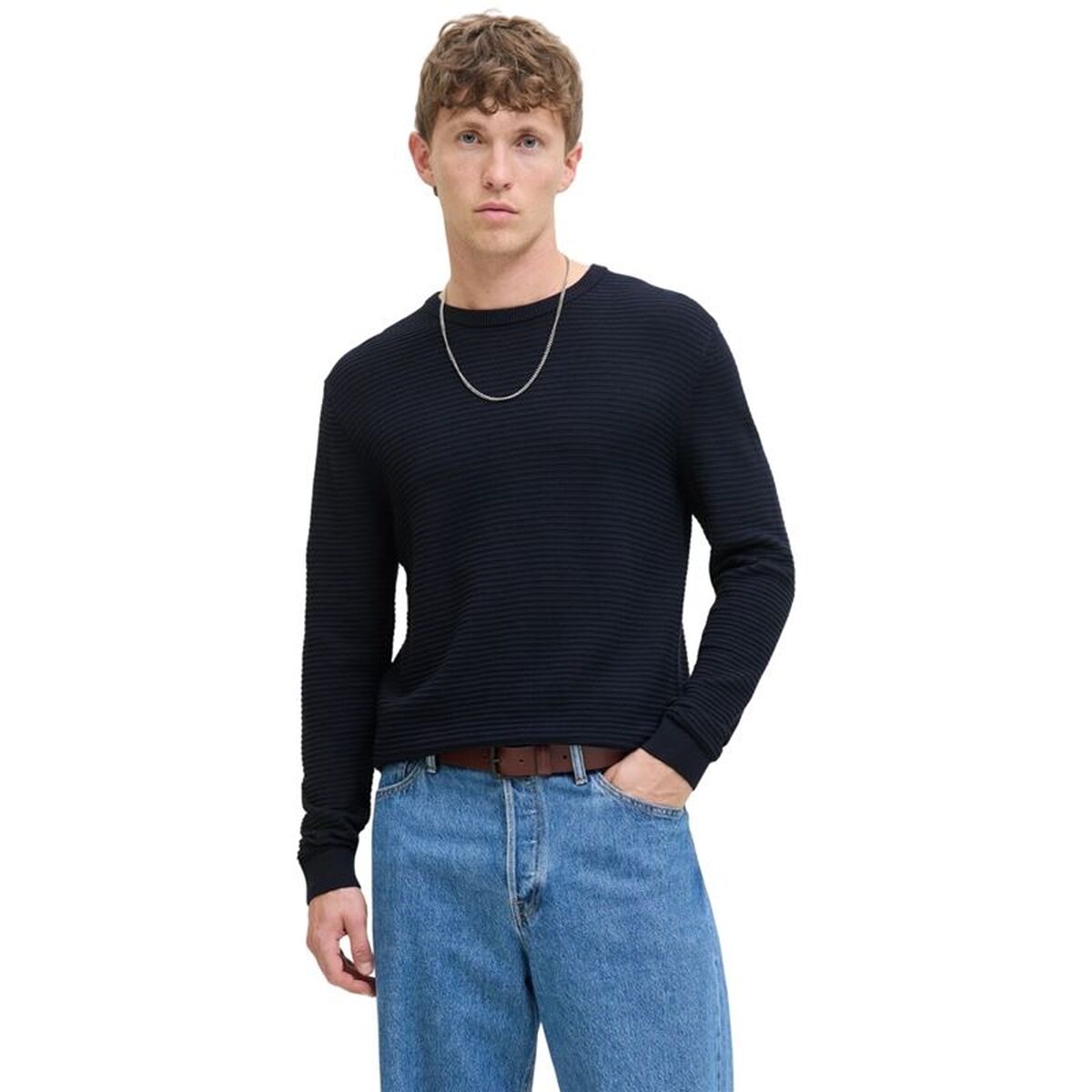 "Jack & Jones Jjotto Knit Crew Neck Sky tröja herr marinblå bakifrån"