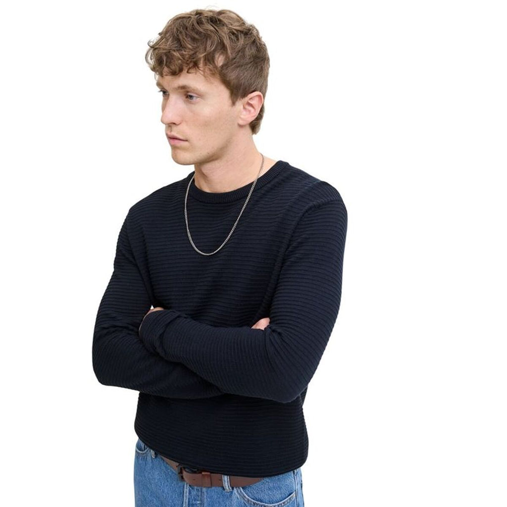 "Jack & Jones Jjotto Knit Crew Neck Sky tröja herr marinblå detalj"