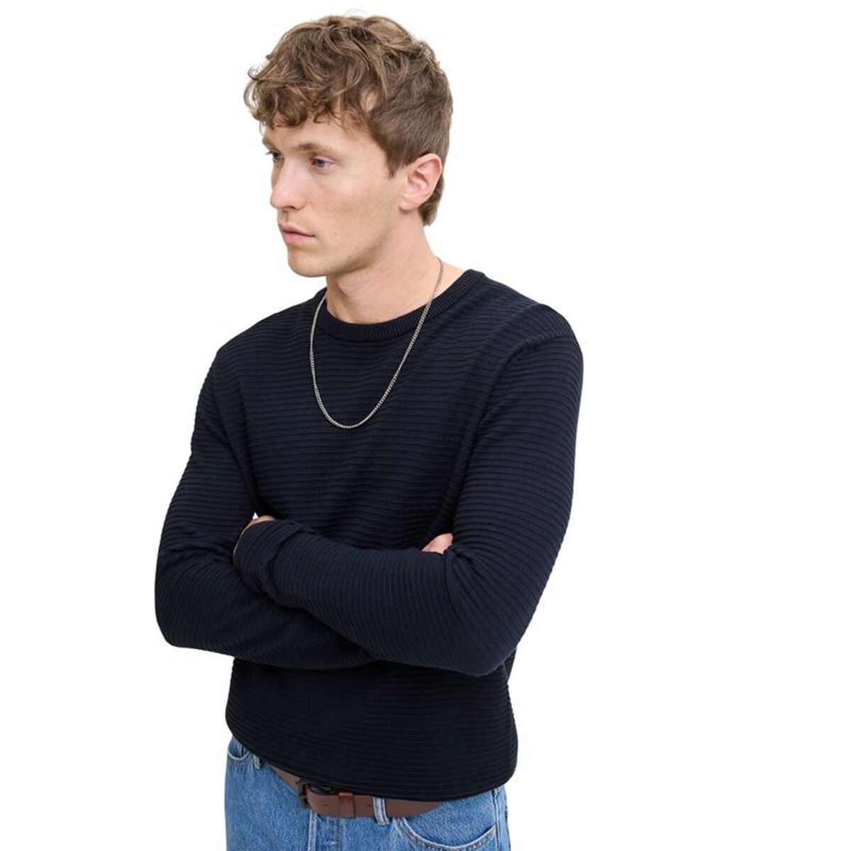 "Jack & Jones Jjotto Knit Crew Neck Sky tröja herr marinblå detalj"