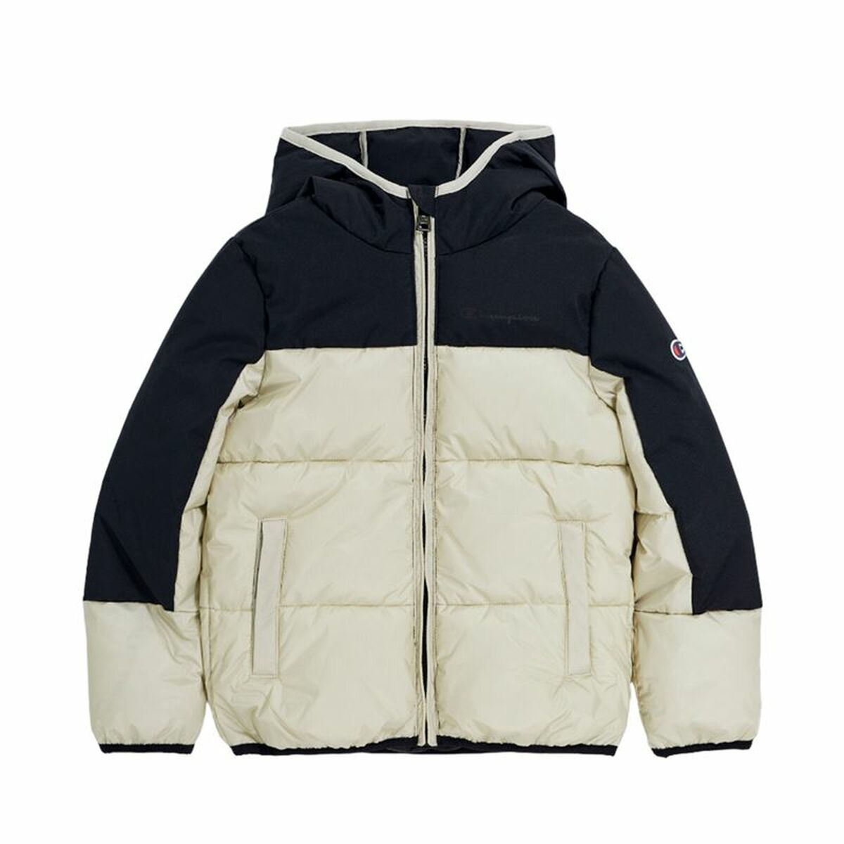 "Champion Hooded träningsjacka herr beige – framifrån med huva"