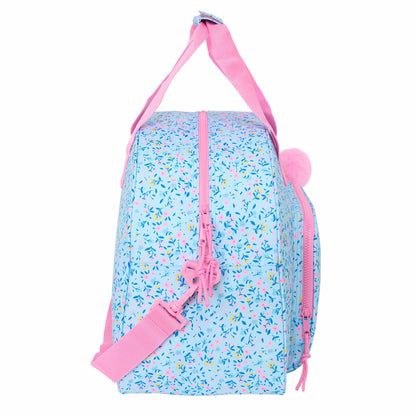 "Vicky Martín Berrocal Paraíso rosa och ljusblå sportväska sedd från sidan"