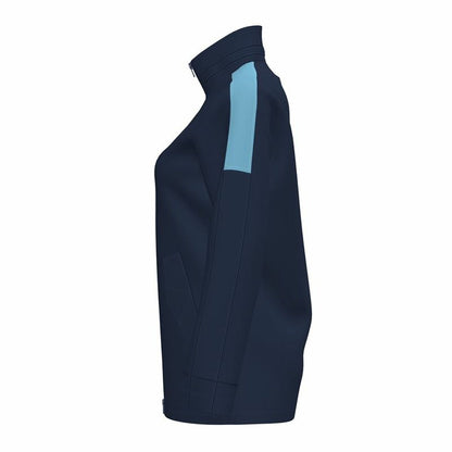 "Joma Sport Trivor blå jacka flicka – vänster sida med elastiska muddar."