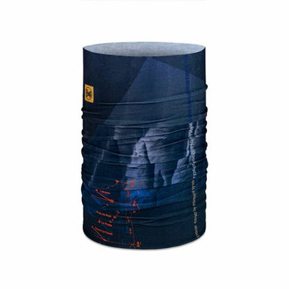 "Buff Arius Blå nackvärmare – sömlös och ventilerande halsvärmare med solskydd"