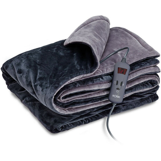 "Solac elektrisk värmefilt grå vit i mjuk franela 80x150 cm"