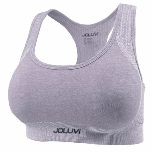 "Joluvi Fitness sport-BH lila – medium support med elastiskt resår och ventilerande material."