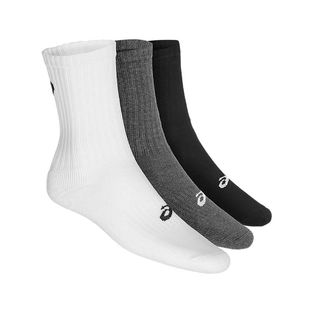 "Asics Crew svarta strumpor unisex i förpackning"