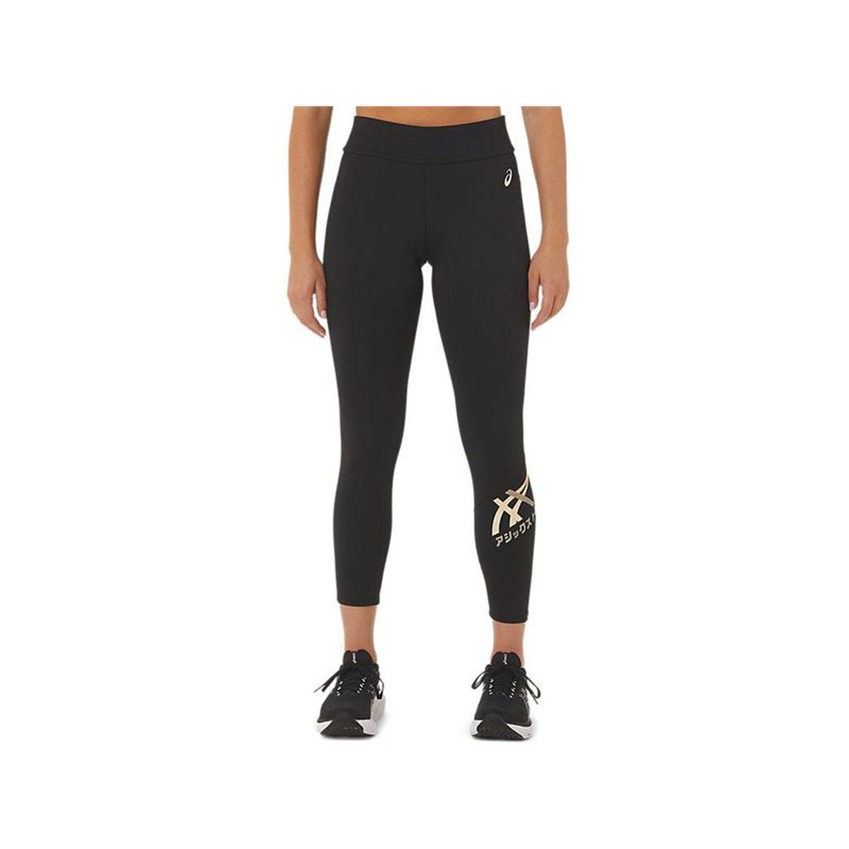 "Asics Tiger 7/8 svarta sport-leggings dam framifrån"