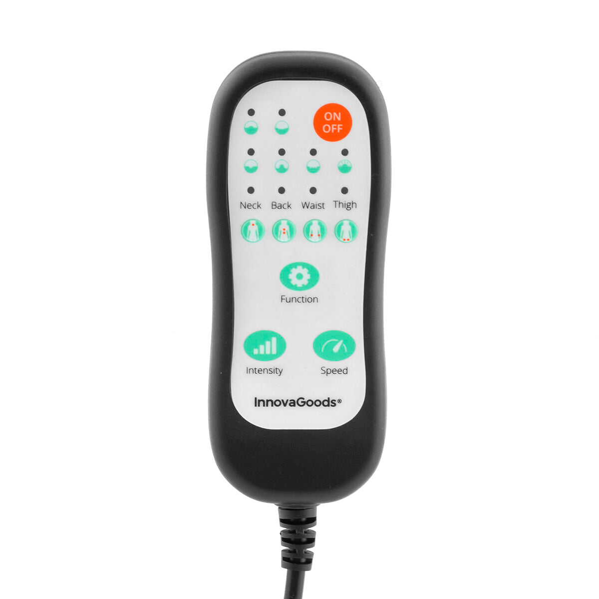 "Fjärrkontroll till Masseatsu massagedyna med program och inställningar"