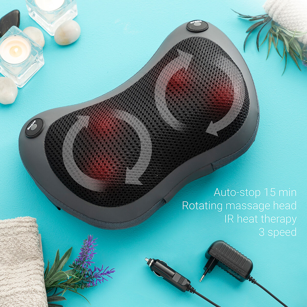 "Shissage shiatsu massager framifrån med värmeljus"